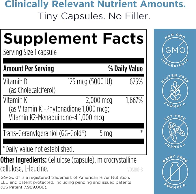 Designs for Health Vitamin D Supreme - Vitamin D 5000 IU with 2000mcg Vitamin K as MK4 for Bone Health, Heart Health & Immune Support - Vitamin D3 Enhanced with GG Supplement (30 Capsules)