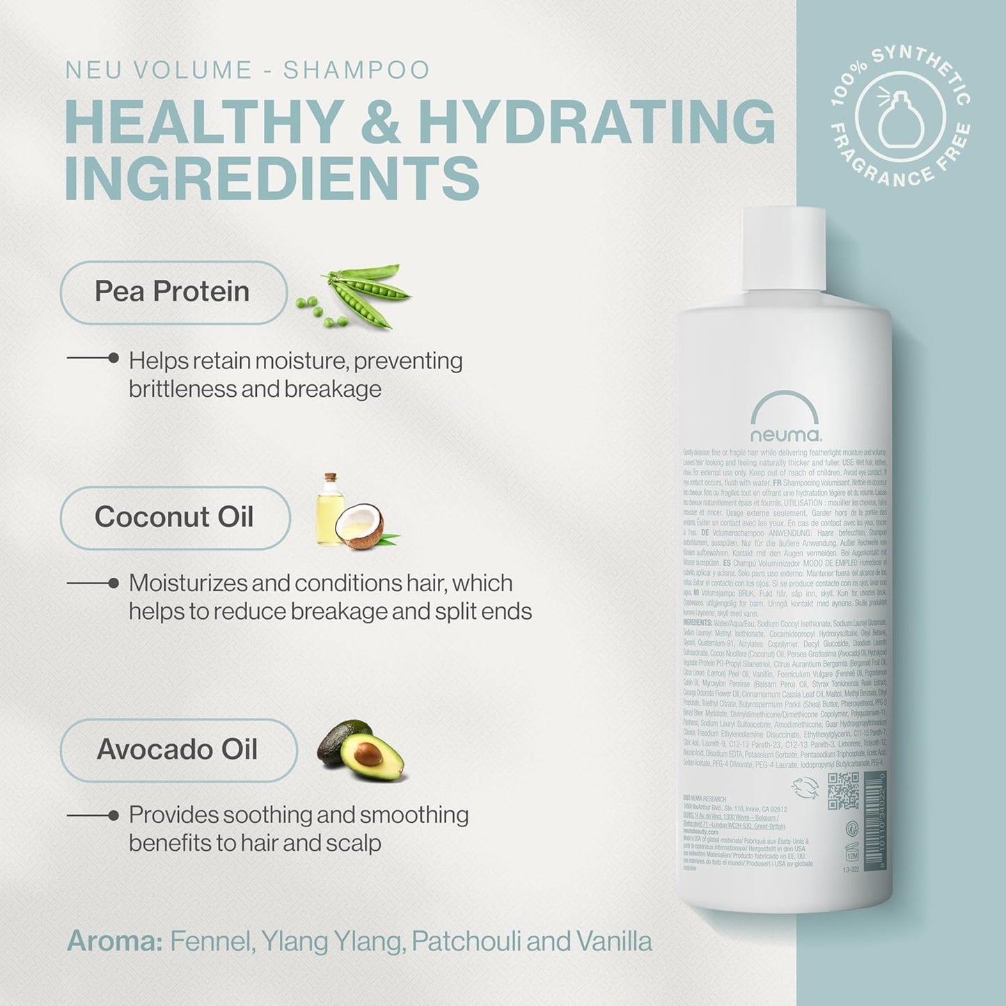 NEUMA Neu Volume Shampoo 32 Fl. Oz. Fennel, Ylang Ylang, Patchouli, and Vanilla Scent, Sulfate Free Shampoo