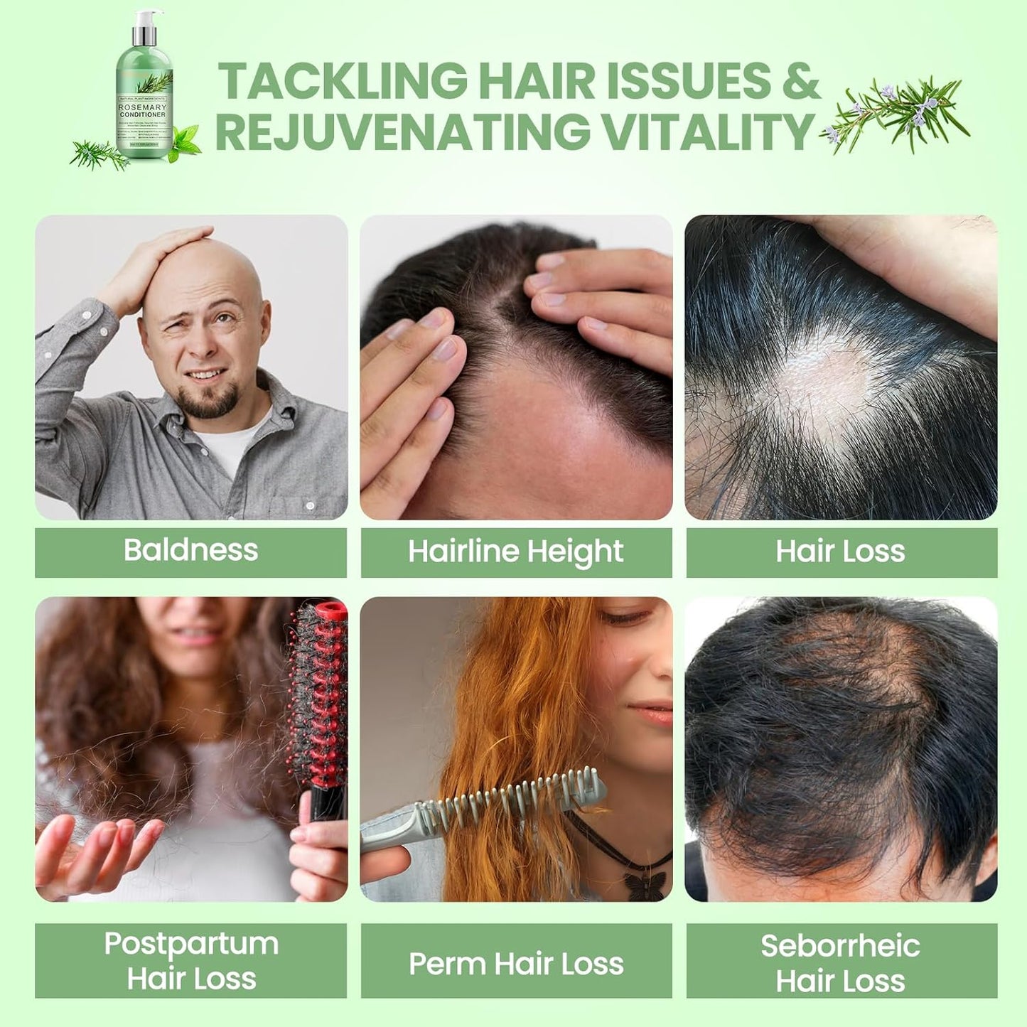 Rosemary Conditioner for Hair Growth: Thinning Hair & Anti-Hair Loss Treatment for Men and Women - Rosemary Mint Strengthening Conditioner with Tea Tree Oil Biotin