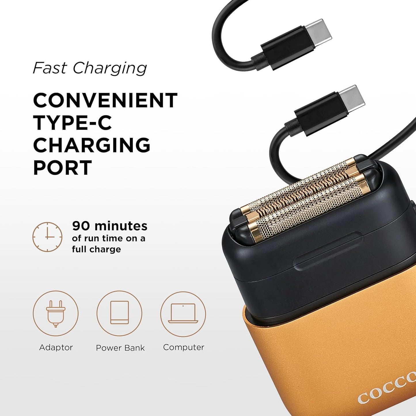 COCCO IMPACTO Shaver, Hygienic Gold Foil Triple Blade, White, Wet & Dry Use, Magnetic Replaceable Head, Intelligent Accelerator, 90 Min Run Time (Gold)