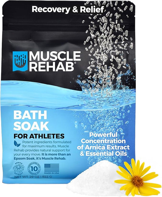 Arnica Infused USP Epsom Salts for Soaking for Pain- 29oz Bag Muscle Recovery Magnesium Bath Soak with Essential Oils, and Turmeric - Ease Tired Muscle & Joint Soother, Foot Baths