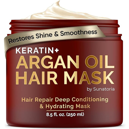 SUNATORIA Hair Mask with Keratin & Argan Oil - Conditioner for Dry, Damaged, Frizzy Hair & Split Ends - Hair Treatment Serum for Hair Repair & Hydrating - 8.5 Fl Oz