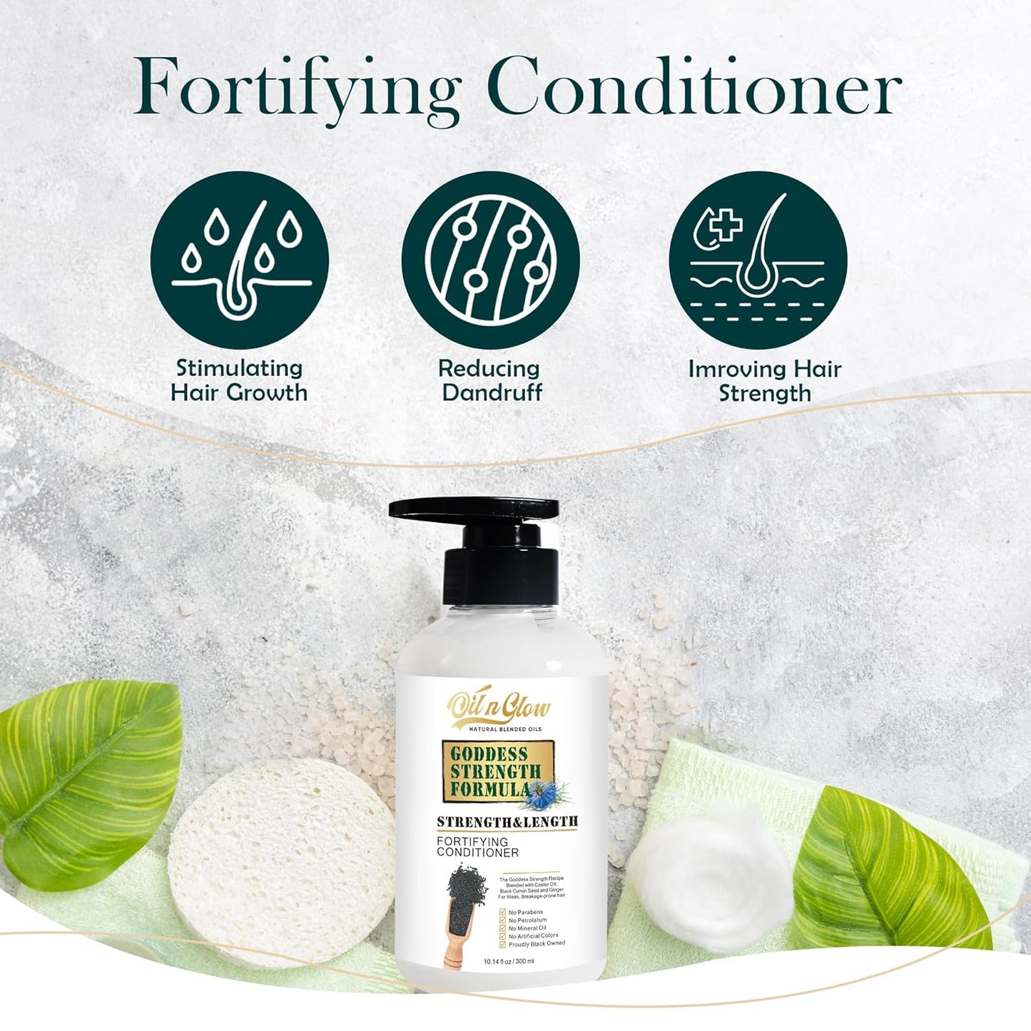USDA Certified Natural Hair Growth Conditioner: Black Cumin Seeds, Ginger, Castor Oil Strengthening & Moisturizing Conditioner for Thinning, Damaged, Dry Hair - Fragrance Free 10 Fl Oz