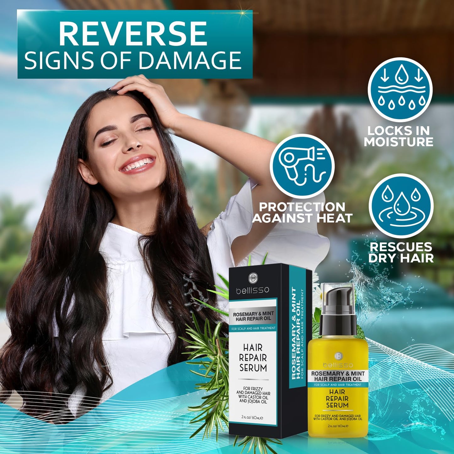 Rosemary Mint Oil Hair Serum - Thickening Products for Women and Men - Strengthening Treatment for Dry, Damaged, Frizzy Split Ends - Control Frizzy, Thinning and Curly Locks - Scalp Moisturizer