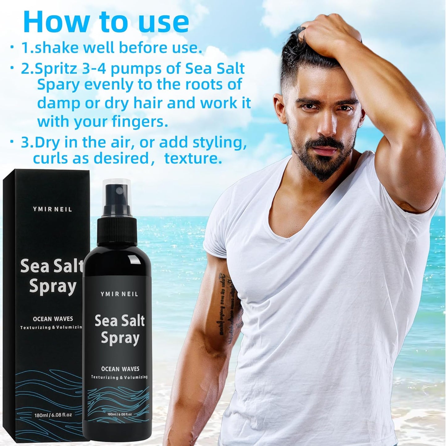 Natural sea salt spray for men,Texturizing,Volumizing,Beach Waves,fresh scent,6.0 fl oz,