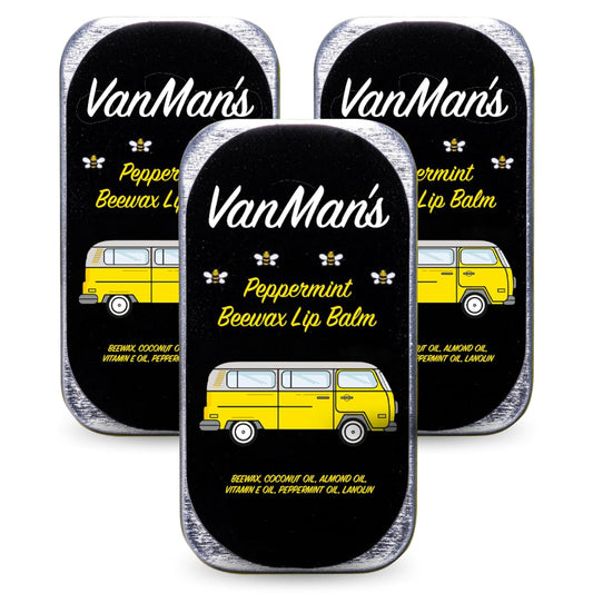 Vanman’s - Handmade Peppermint Beeswax Lip Balm (3 Pack) - Peppermint Lip Balm with Rosemary, Almond and Coconut Oil - Bee Balm with Vitamin E - Ideal for Dry Lips - 2 oz