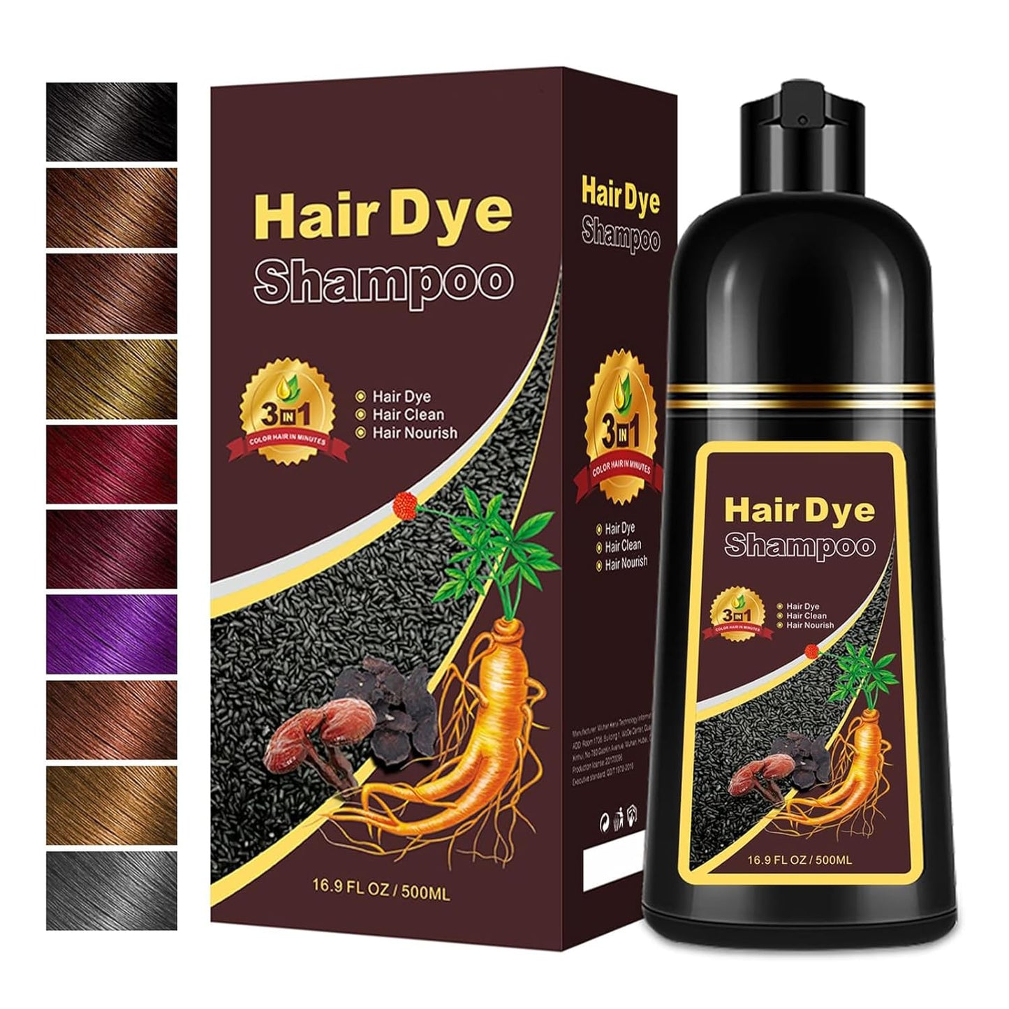 Hair Dye Shampoo 3 in 1, Long-Lasting Hair Color Shampoo with Herbal Ingredients, Instant Natural Color, Easy Application at home for Women Men 16.9 Fl Oz (Purple)