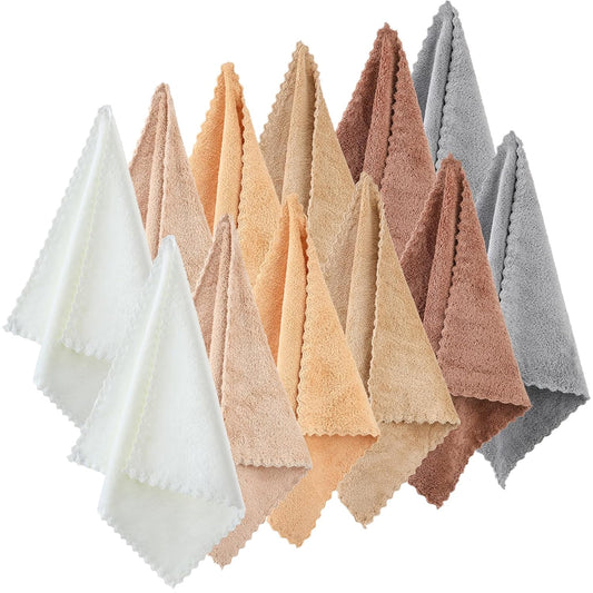 Syhood 12 Pieces Face Wash Cloth 12 x 12 in Makeup Remover Cloths Towel Coral Velvet Facial Microfiber Soft Fast Drying Facial Cleansing Towel for Face(Mix Dark Colors)