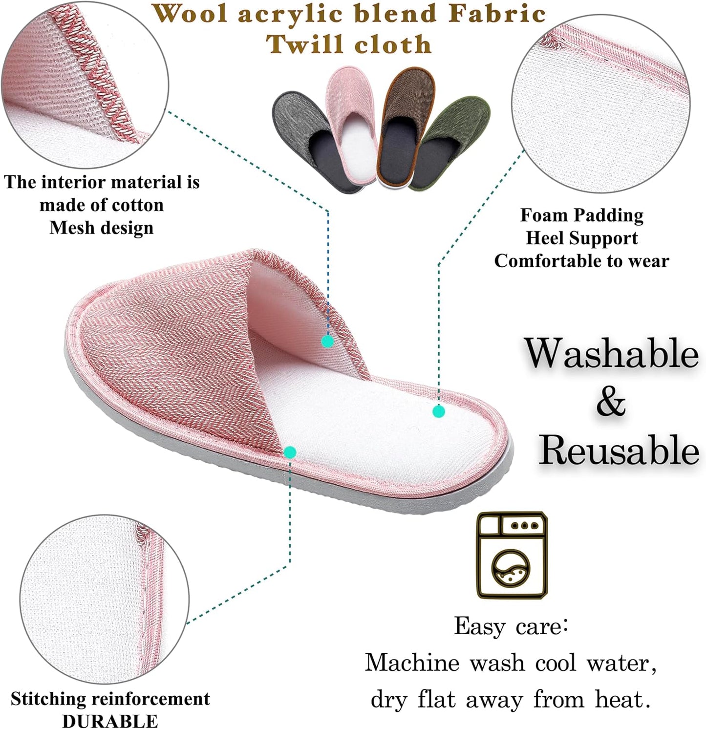 6-10 Pairs Spa Slippers, Non Slip Disposable Slippers For Guest, Washable Reusable, Which Can Be Used As Women Men, House, Indoor, Bathroom, Bedroom, Hotel, Bride Slippers