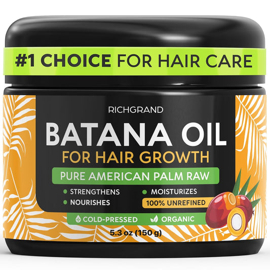 Batana Oil for Hair Growth - 100% Raw & Organic Dr Sebi Batana Oil - Cold-Pressed & Pure Unrefined Batana Hair Mask for Women & Men - Enhances Hair Thickness, Prevents Loss