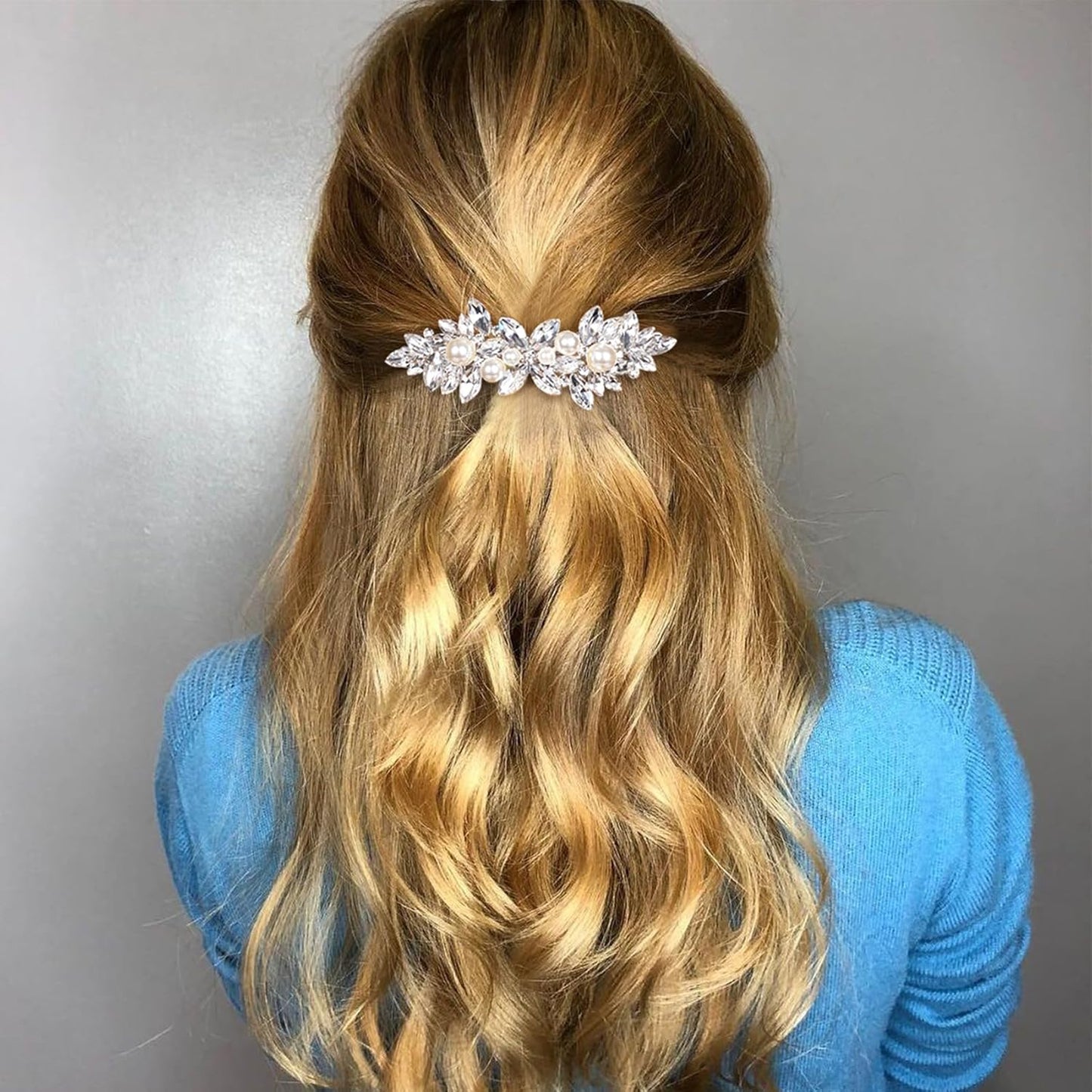 Joez Wonderful 2 Pcs Rhinestone Hair Clips, Silver Bridal Hair Accessories for Women, Sparkly Crystal Hair Pins, Fancy Flower Hair Barrettes for Wedding, Bride, Long Hair