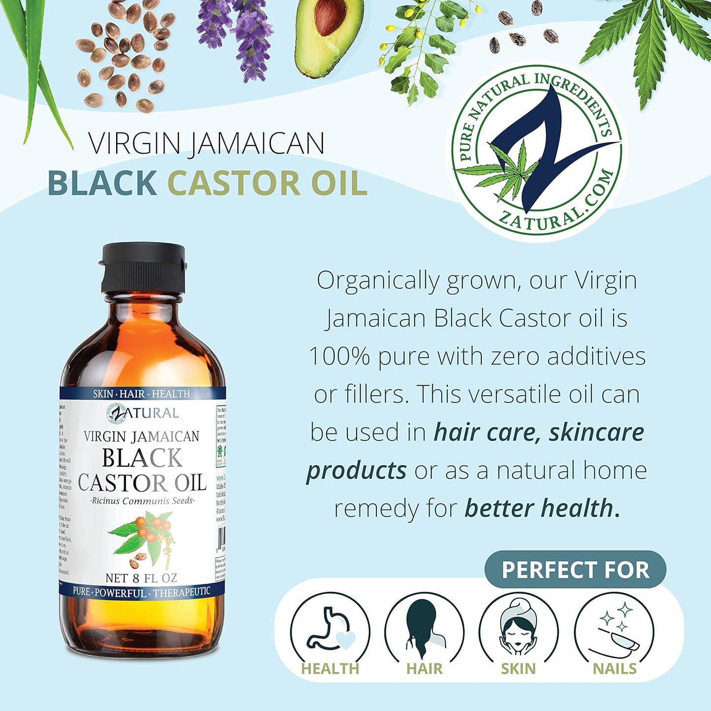 Zatural Black Castor Oil_100% Pure Tropic Jamaican Black Castor Oil (8 Ounce)