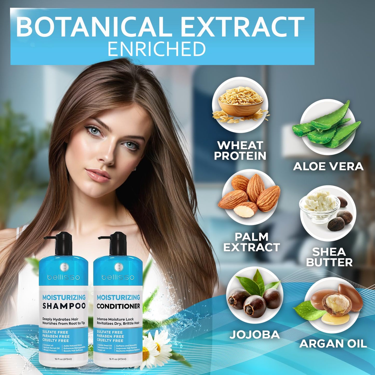 Moisturizing Shampoo and Conditioner Set - Sulfate Free Care for Women and Men - Hydrating, Deep Moisture Duo with Shea Butter - Salon Grade, Color Safe - Ideal for Curly Hair and Dry Split Ends