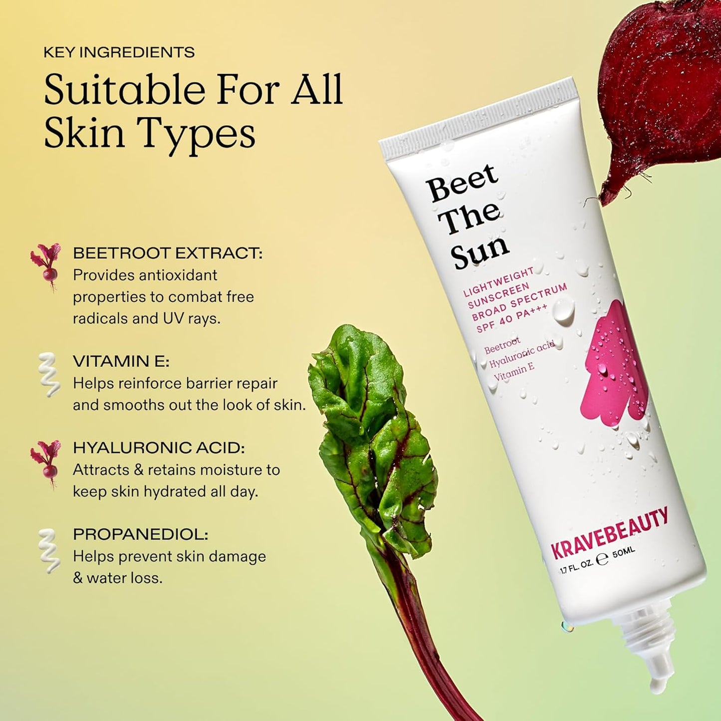 KraveBeauty Beet The Sun SPF 40 PA+++ Broad Spectrum Sunscreen Duo, Daily Non-Greasy Chemical SPF Duo, No White Cast or Pilling, For All Skin Types, Vegan & Cruelty Free, 1.7 fl oz x2