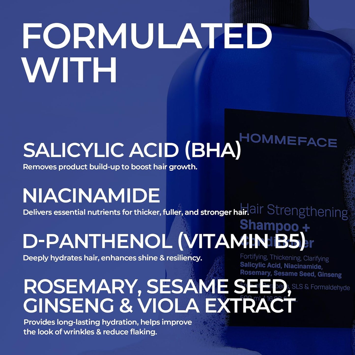 HommeFace 2-in-1 Hair Strengthening Shampoo + Conditioner for Men, 16.9 Fl. Oz. - Hair Thickening, Scalp Exfoliating, Volumizing for Reduced Shedding, Density & Shine