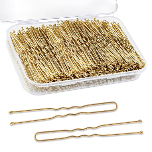 U Shaped Hair Pins, AITRAI 240Pcs Blonde Hair Pins Bun Pins U Bobby Pins for Women with Storage Box, 2.4inch
