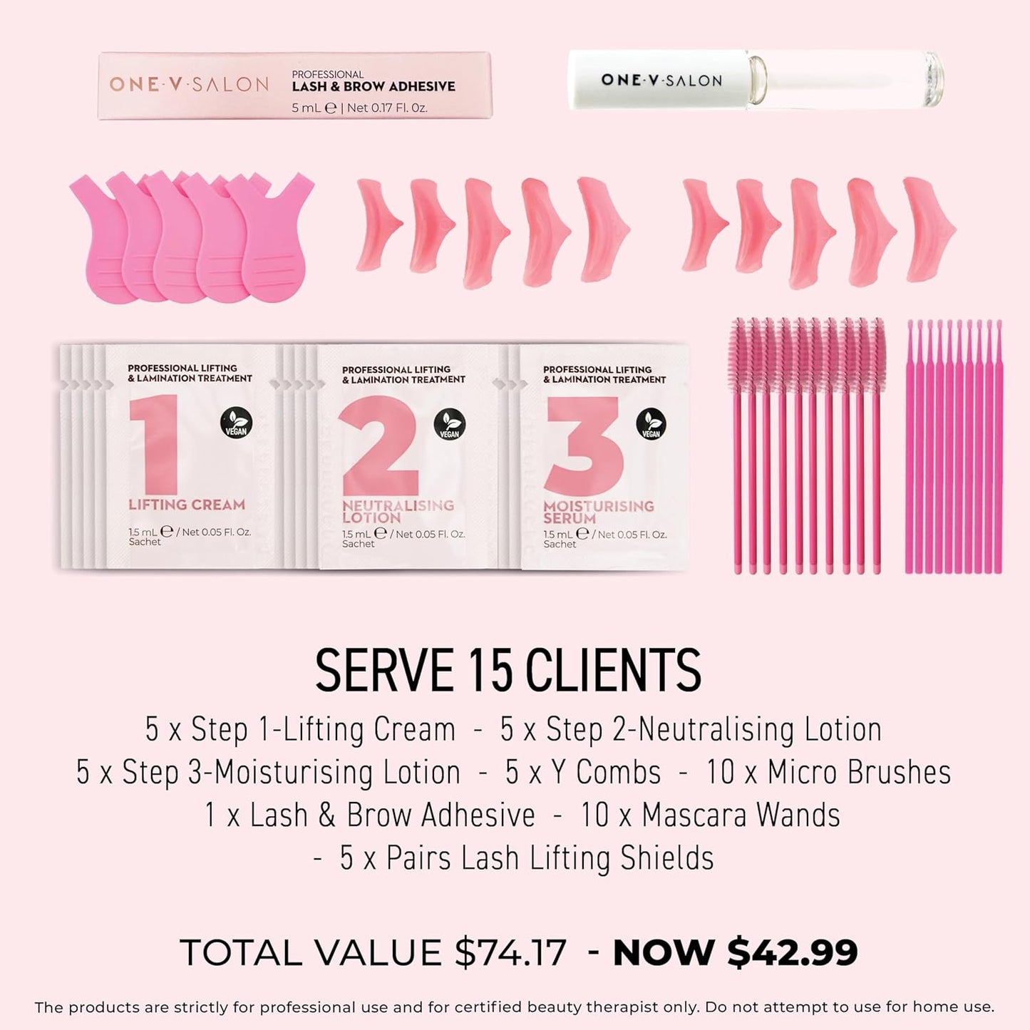 One V Salon Essential Lash Lift & Brow Lamination Professional Kit – Instant Lift for Lashes & Brows – Vegan, Long-Lasting, Lash and Brow Lift Kit with Sachets, Tools (Multicolor-3)