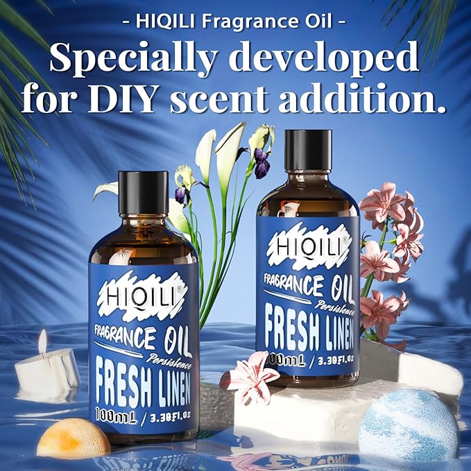 HIQILI Fresh Linen Fragrance Oil 100ml, Single Essential Oil for Diffuser Car Freshies, Clean Fresh Scent for Candle Making Soap Laundry 3.38 Fl Oz