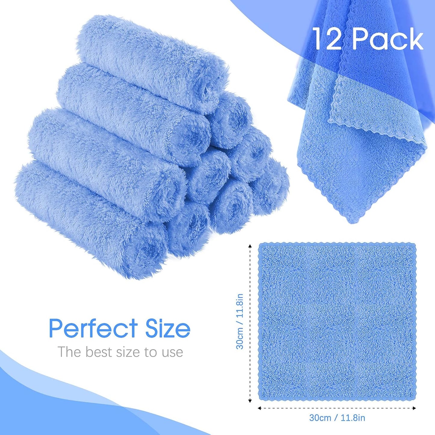 Syhood 12 Pieces Face Wash Cloth 12 x 12 in Makeup Remover Cloths Towel Coral Velvet Facial Microfiber Soft Fast Drying Facial Cleansing Towel for Face(Blue)
