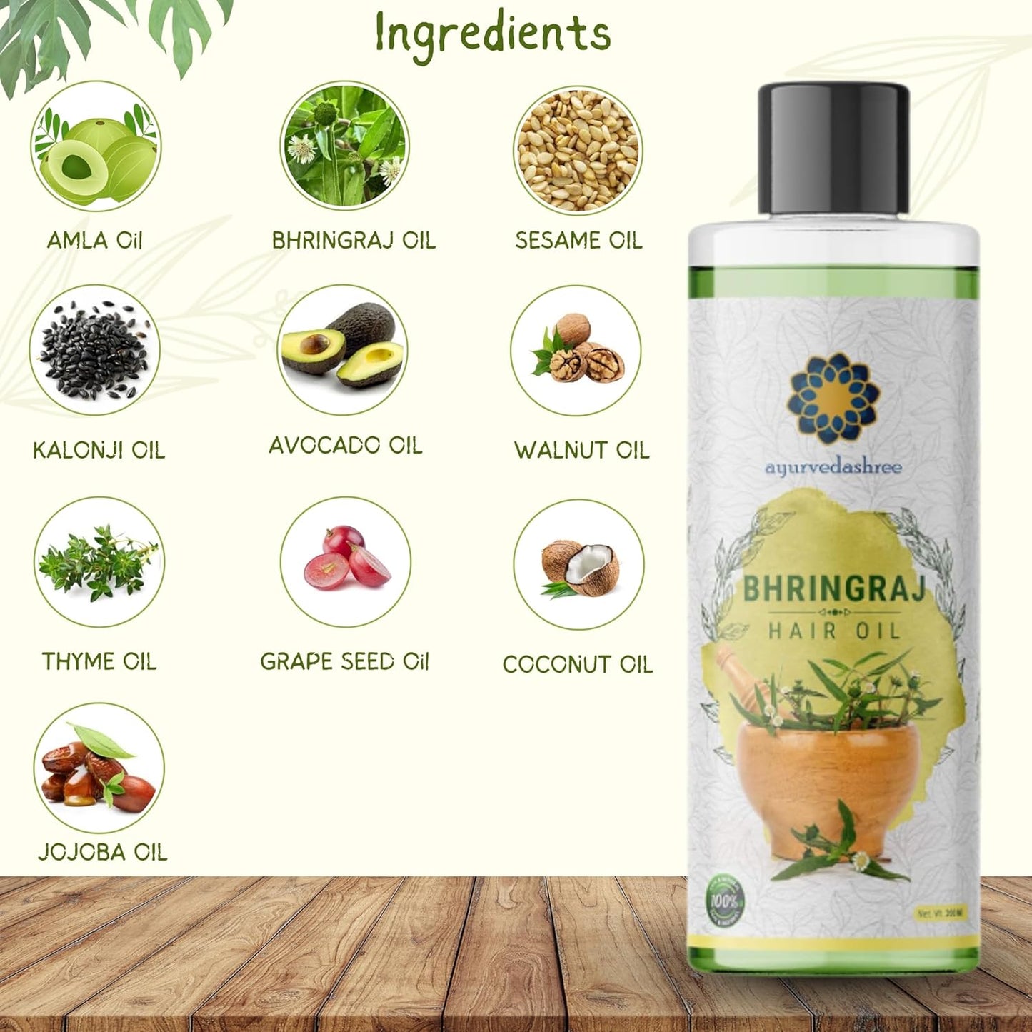 Hair Oil 6.76 fl oz., with Bhringraj, Amla Extract, Kalonji, Seasme, Avacado, Walnut, Thyme, Jajoba , Grape Seed & Coconut Oil 200 ml