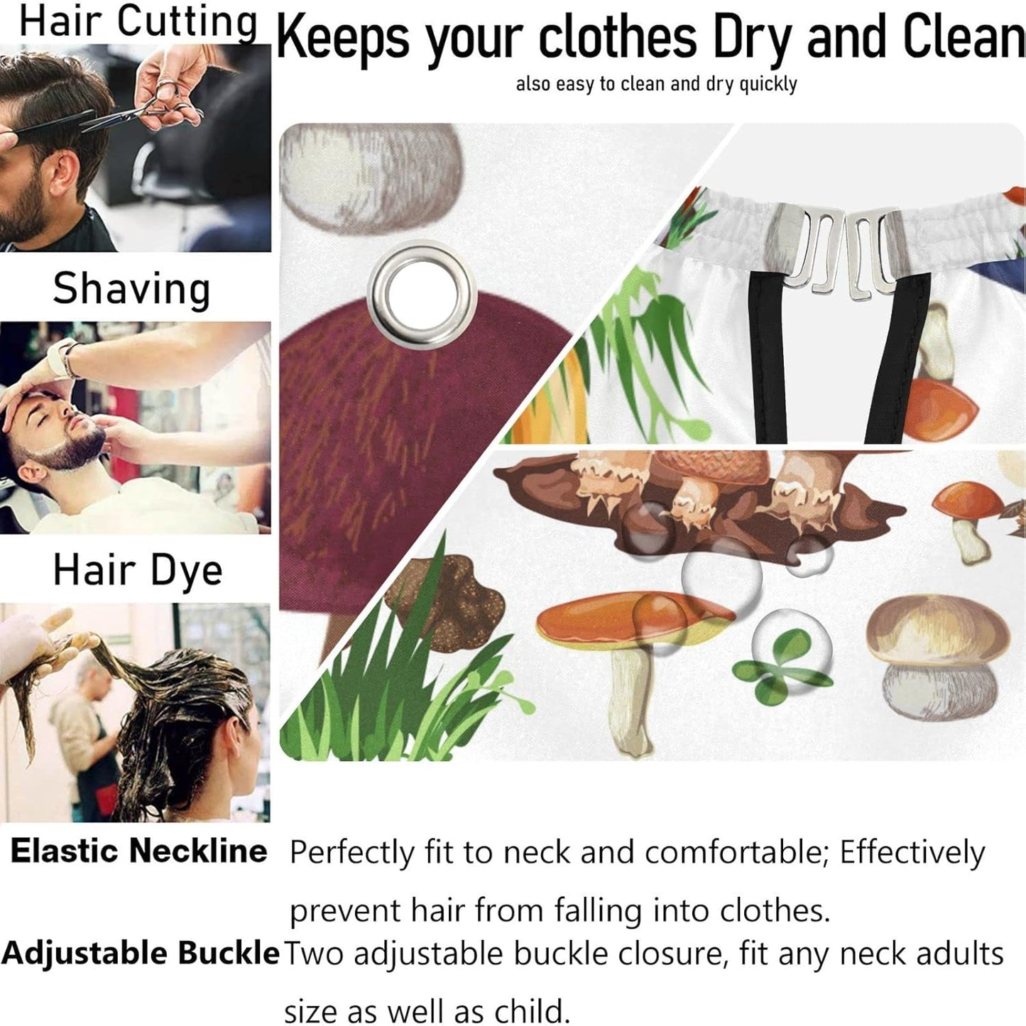 visesunny Barber Cape Mushroom Seamless Pattern Polyester Hair Cutting Salon Cape Apron Anti-Static Haircut Water-Resistant Shaving Cloth Beard Shaving Bib Hairdressing Cape