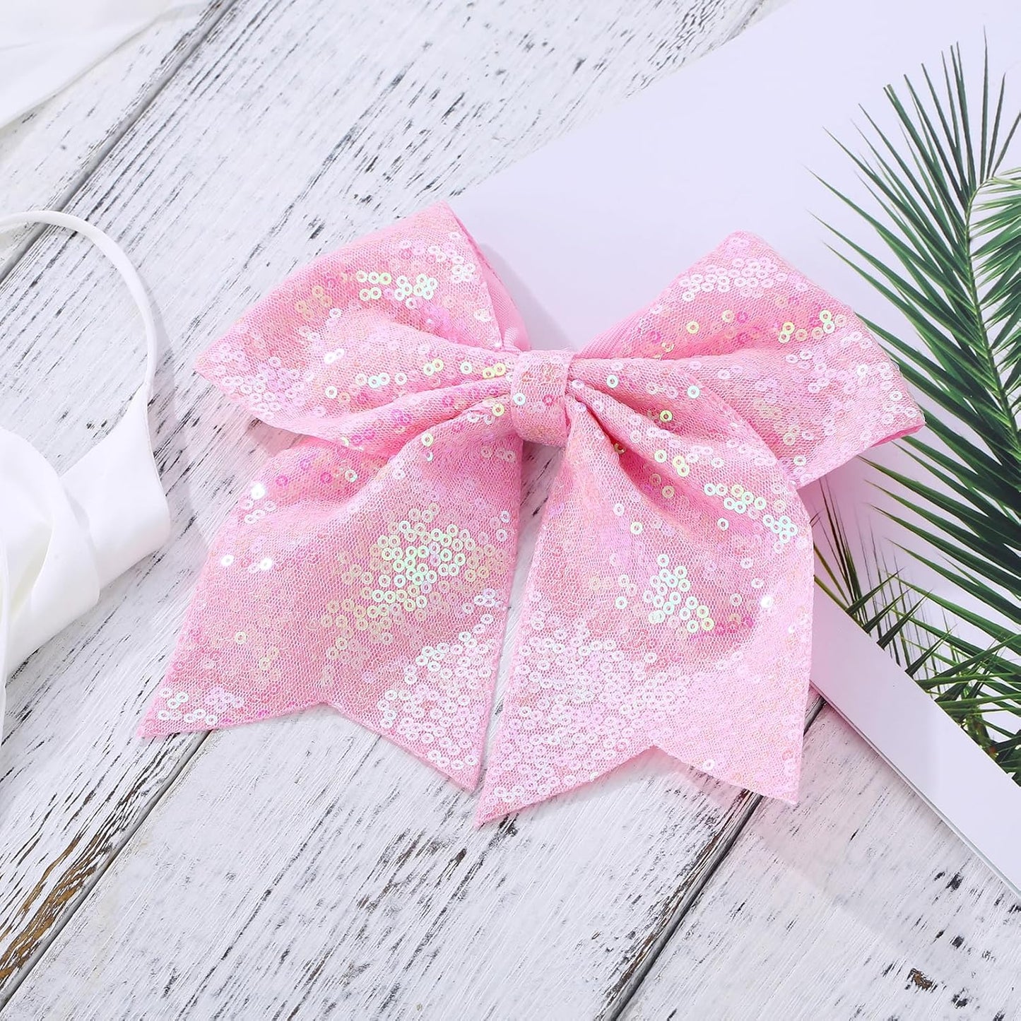 Large Glitter Cheer Bows Clips, Jumbo Big 7 Inch Cheerleading Sequin Hair Bow Hair Accessories for Teens Girls Football Sports Cheerleader Outfit Uniform (Pink)