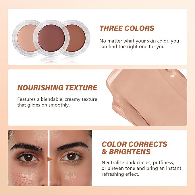 4 Colors Under Eye Brightener, Conceal & Brighten Dark Circles, Nourishing Waterproof Under Eye Cream Pot Concealer Full Coverage Peach Color Corrector Makeup(01 Dark Mocha)