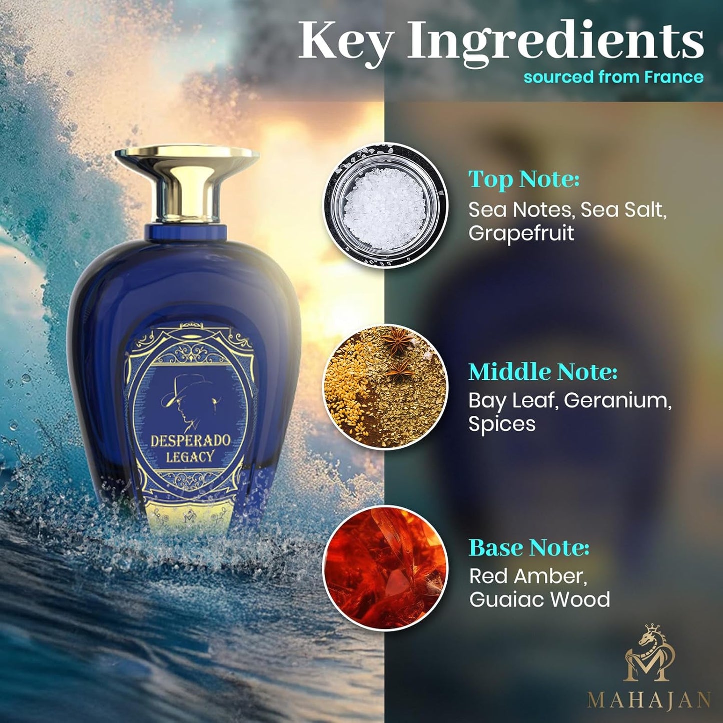 Mahajan Desperado Legacy Eau de Parfum – Ocean Fresh & Addictively Sweet Salted Citrus Cologne – Powerful Head-Turning Long-Lasting Luxury Pefume for Men (3.4 oz)