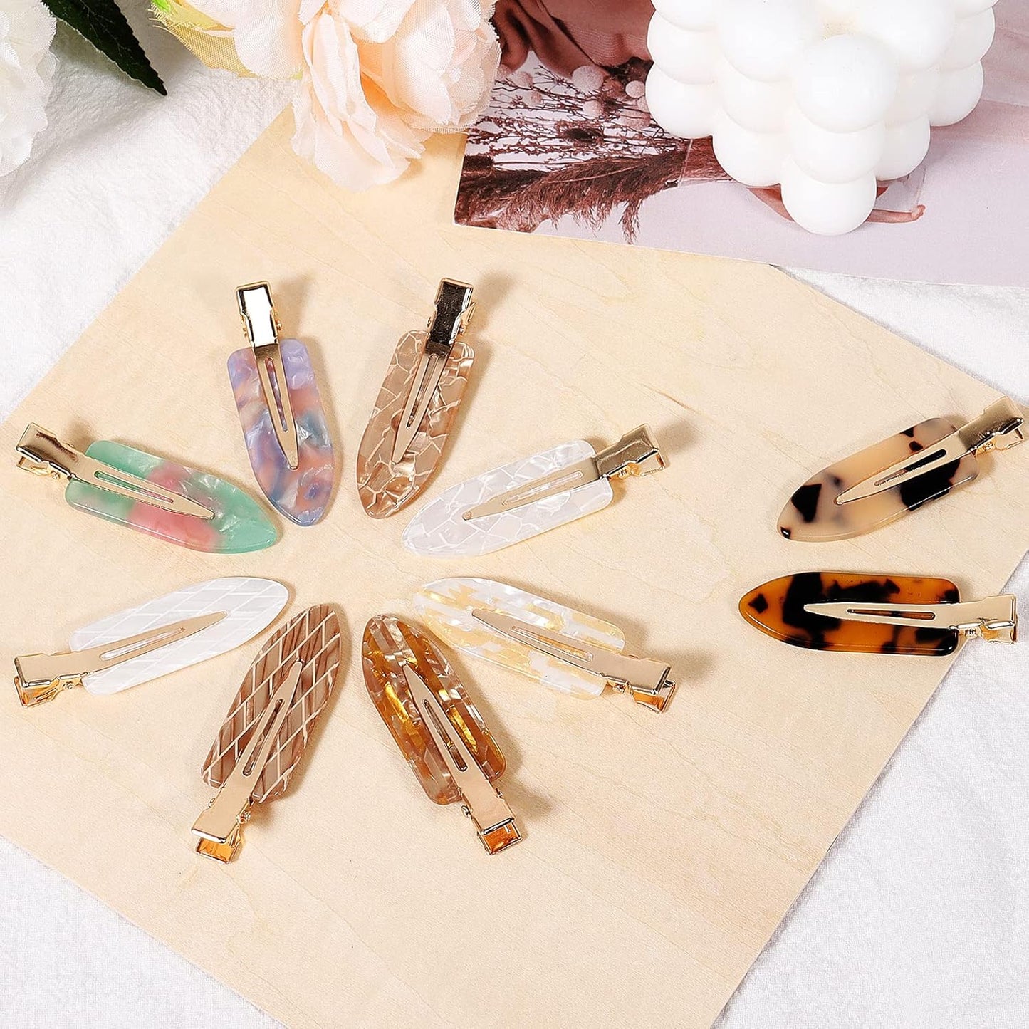 KesaPlan 10PCS No Bend Hair Clips, Acrylic Resin No Crease Hair Clips for Styling, Colorful Creaseless Flat Duckbill Hair Barrette for Makeup Hairstyle Accessories for Women Girls Gifts