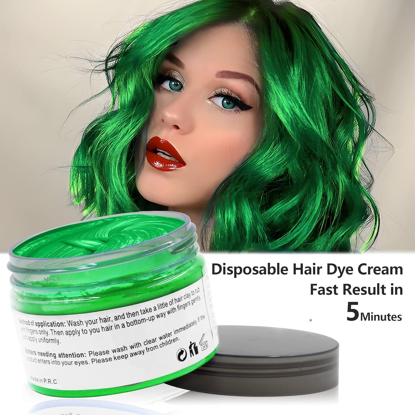 Green Temporary Hair Dye Wax Natural Instant Hair Color Wax Pomades 4.23 oz, Hair Styling Clay for Party, Cosplay, Halloween, Christmas