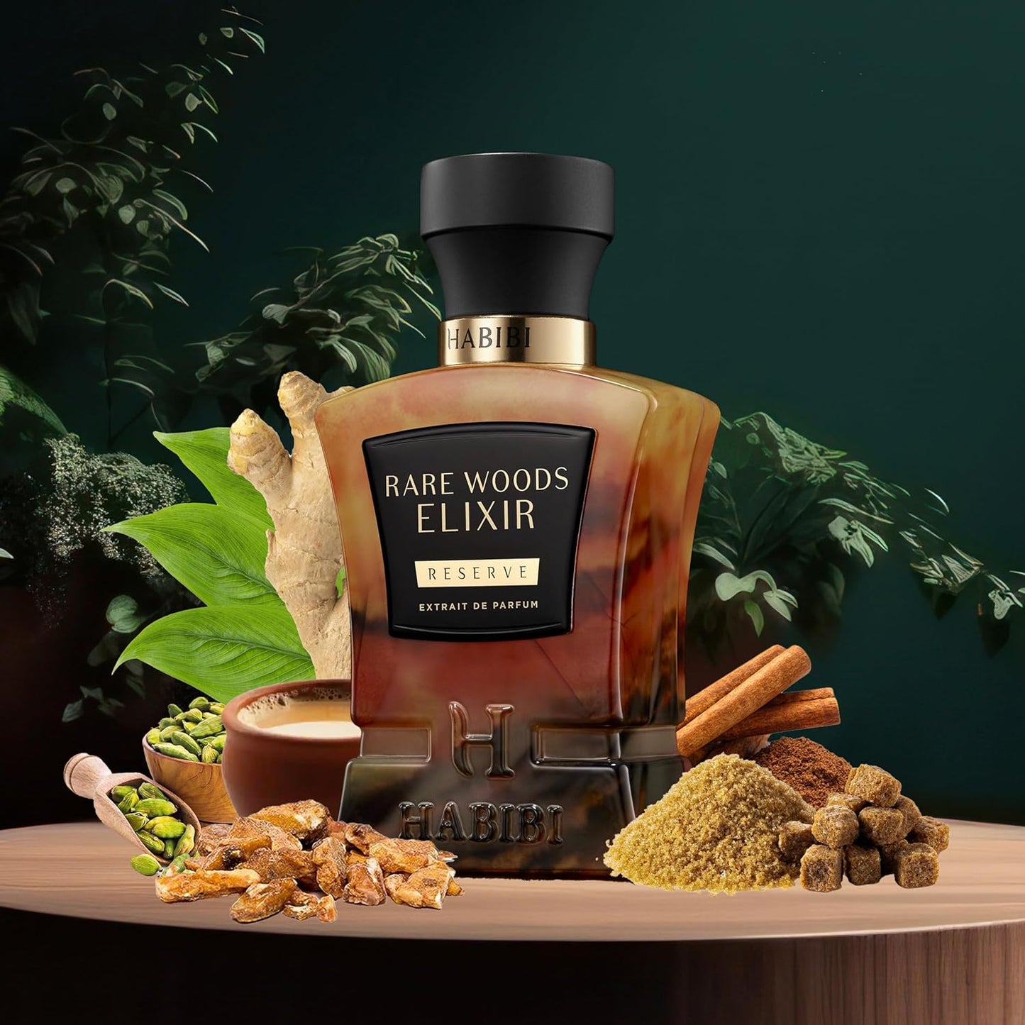 H HABIBI Rare Wood Elixir Extrait De Parfum – Cologne for Men & Perfume for Women, 2.5 oz Long Lasting Unisex Fragrance with Cardamom & Tea, Arabian Scent
