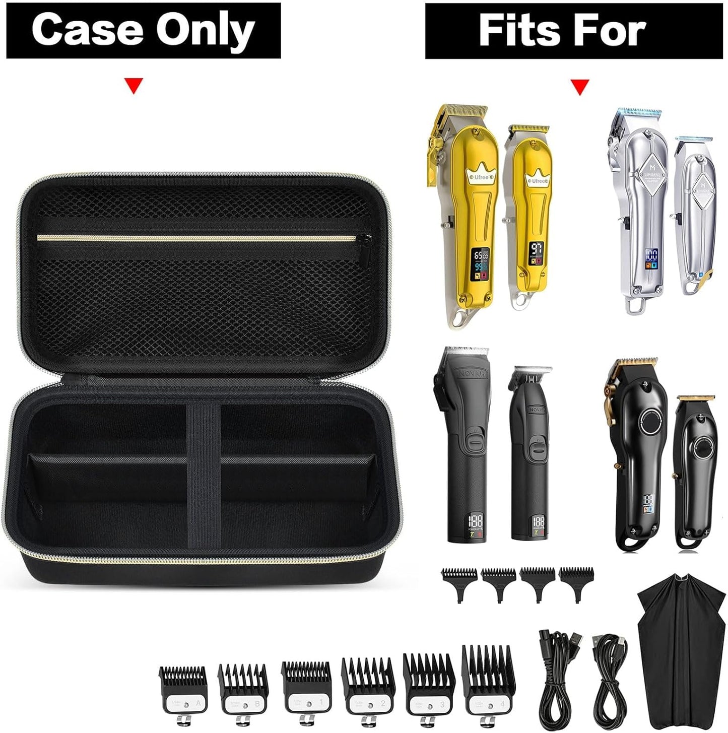 Case Compatible with KIKIDO for Novah for GLAKER for Ufree for FADEKING for GSKY for Romanda Professional Hair Clippers, Beard Trimmer Grooming Storage Holder for Hair Trimmers Set (Box Only) -Black