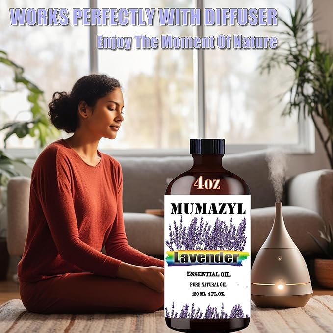 Lavender Essential Oil, Lavender Fragrance Oil 4 Fl Oz 120ML for Diffuser Humidifier Yoga Cleaning DIY Candle Soap Making Essential Oils