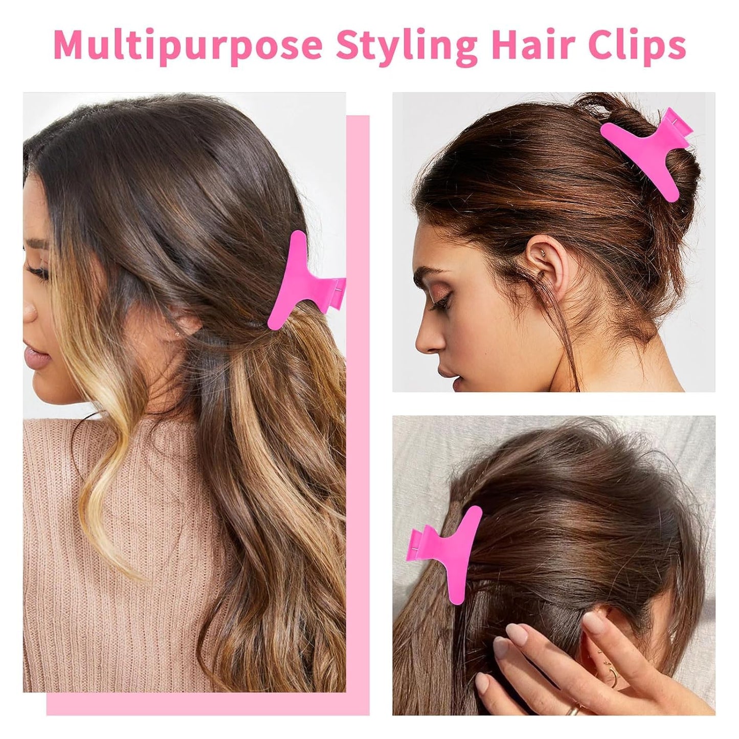 Ondder 48 Pcs Hot Pink Butterfly Hair Clips for Styling and Sectioning - Pro Claws Clamps for Cutting, Coloring - Hair Accessories for Women Girls