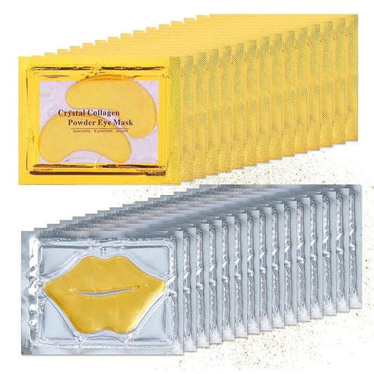 30 Pairs Lip Masks & Eye Mask, 24K Under Eye Masks and Collagen Crystal Gel Lip Mask, Under Eye Patches for Puffy Eyes, Dark Circles, Eye Bags, Wrinkles, Revitalises & Refreshes Your Skin