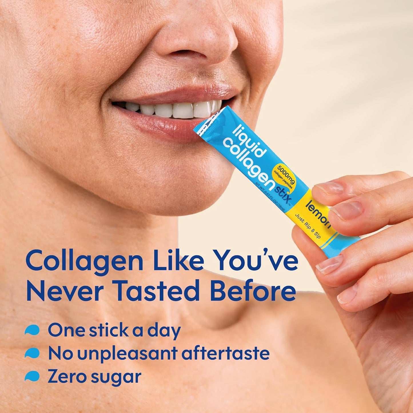 Hydrolyzed Liquid Collagen Peptides for Women & Men - Grass-Fed Bovine Protein Supplement for Hair Growth, Skin and Nails (Pack of 14, Lemon)