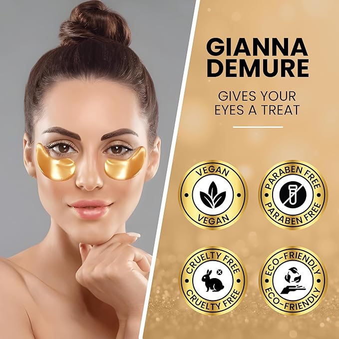 Under Eye Patches for Dark Circles and Puffiness – 24 Collagen Pairs for Puffy Eyes, Wrinkles & Bags – Gold Gel Eye Mask Vegan & Cruelty-Free