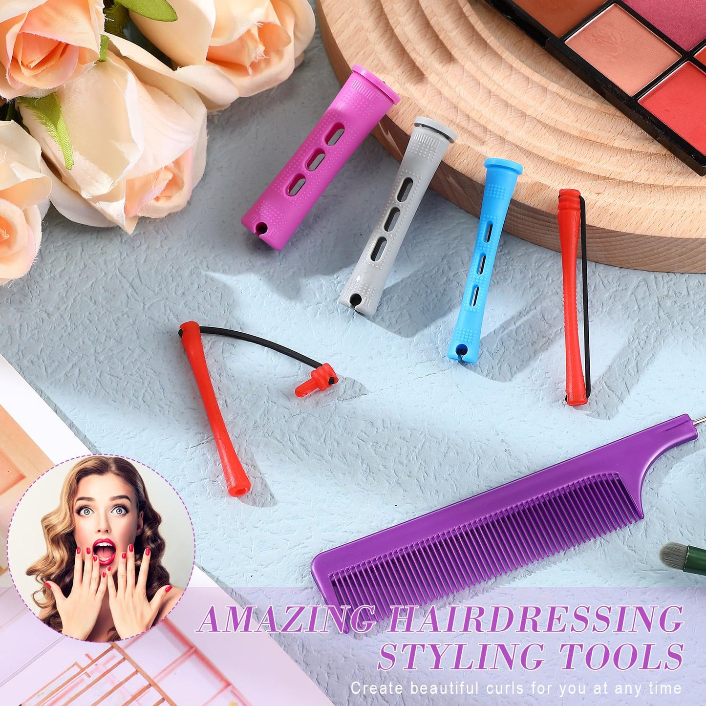 WILLBOND 72 Pieces Hair Perm Rods Set, Short Plastic Perming Rods Cold Wave Roller 4 Sizes Hair Curling Rollers with 1 Piece Steel Pintail Comb for Hairdressing Styling (Short)