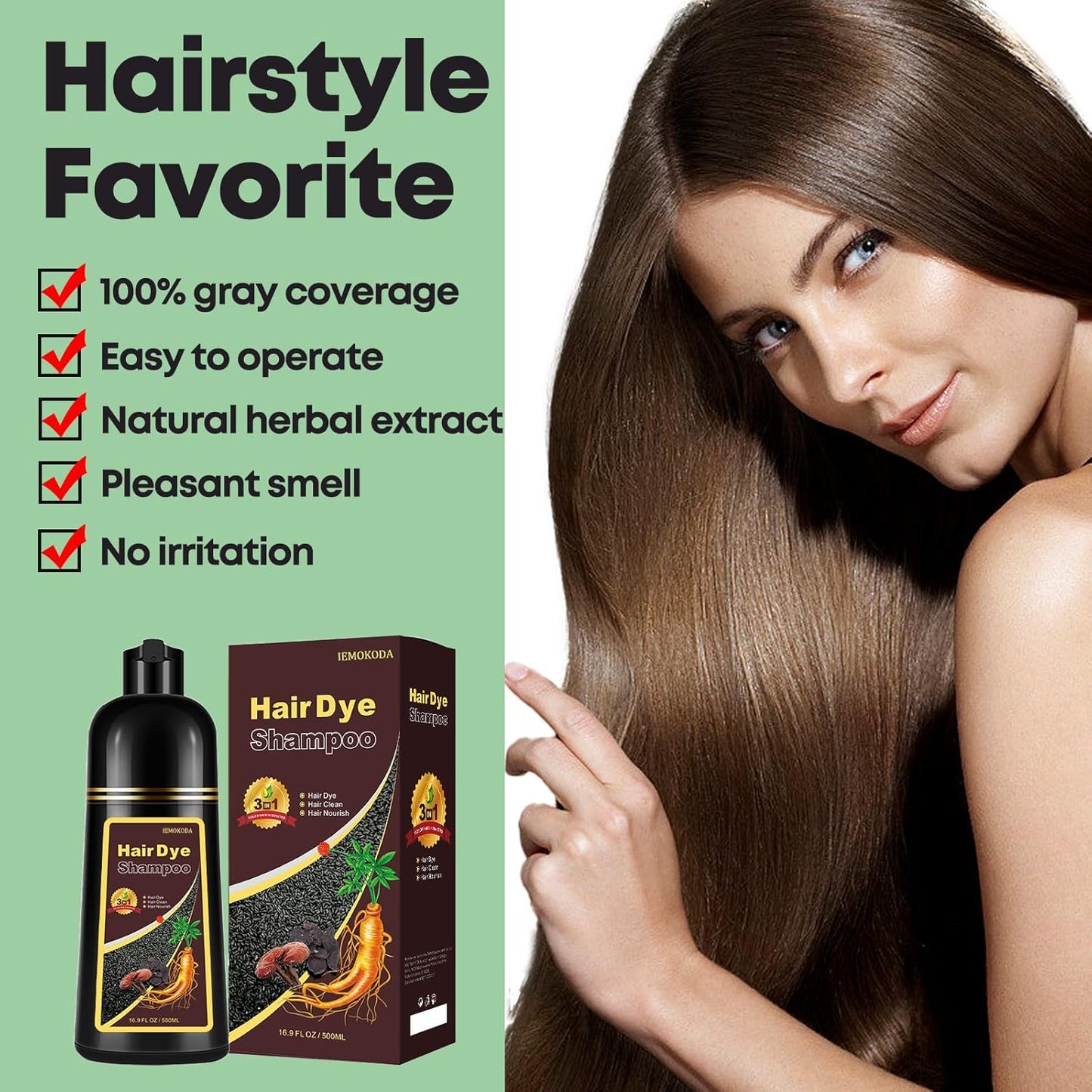 Natural Black Hair Shampoo, Hair Dye Shampoo 3 in 1, Shampoo Para Canas for Men Women, Hair Dye 100% Gray Coverage for All Hair Types 16.9 Fl Oz (Black)