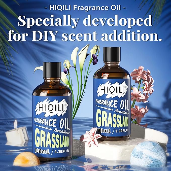 HIQILI Grassland Fragrance Oil 100ml for Diffuser Car Freshies, Clean Fresh Scent for Candle Making Soap Laundry 3.38 Fl Oz