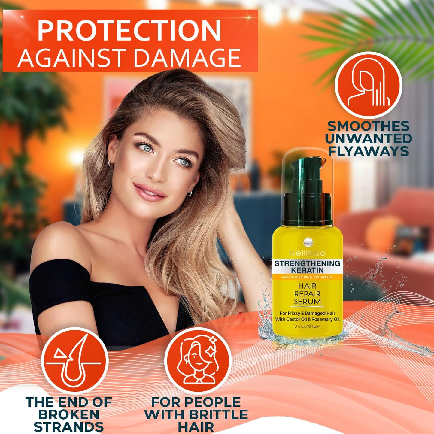 Keratin Hair Serum - Heat Protection Treatment and Anti Frizz Control - Protectant Oil and Straightener for Frizzy and Damaged Split Ends - Smoothing Products for Shine, Advanced Care for Women