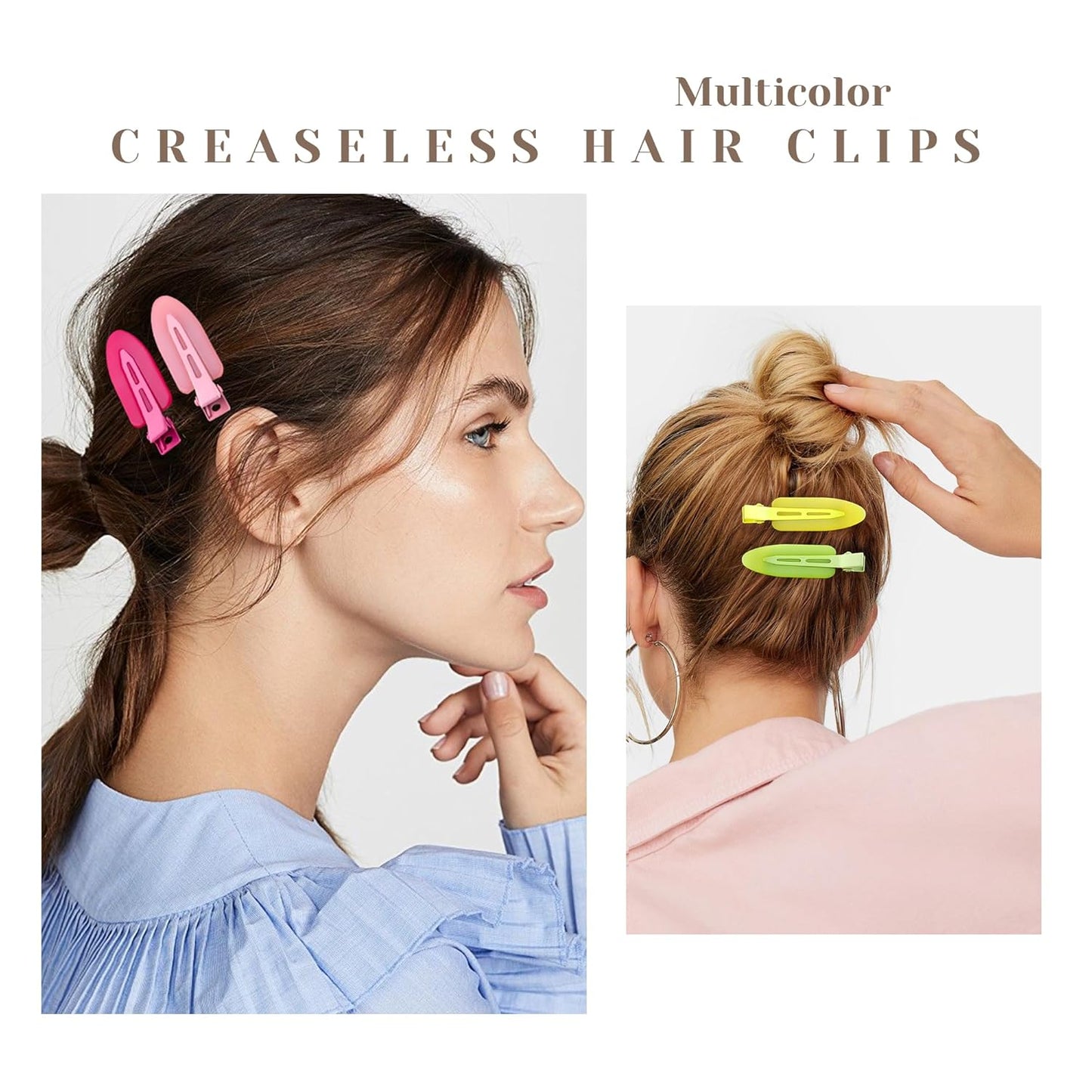 10 Pcs Creaseless No Crease No Bend Flat Hair Clips For Styling Non Slip Makeup Clips For Women Salon Hairstyle,Matte Green Pink Orange Yellow Rose Red