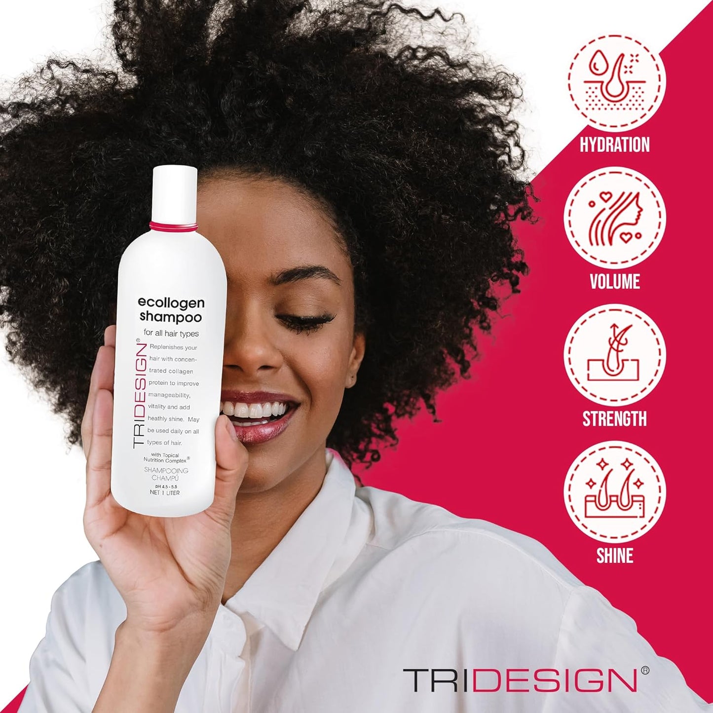 TRI Design Ecollogen Shampoo - Hair Shampoo For Natural Hair - Moisturizing, Hydrating - Gentle Hair Products, Thickening, Volumizing Shampoo - Liter (33.8 oz.)