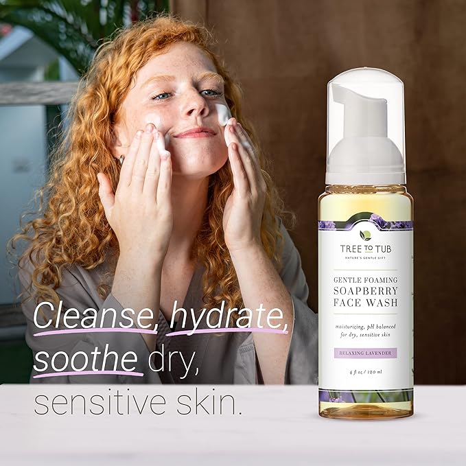 Tree to Tub Lavender Shea Butter Body Lotion for Dry Skin & Sensitive Skin Face Wash for Dry Skin - Moisturizing Sensitive Skin Lotion & Gentle Hydrating Foaming Face Cleanser for Women & Men