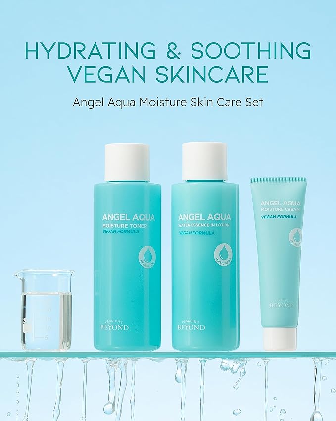 BEYOND Phyto Aqua Repair Face Serum (1.35 fl oz) & Angel Aqua Moisture Skincare Set (11.2fl oz, 3-Piece Set) - Vegan Formula Korean Skin Care