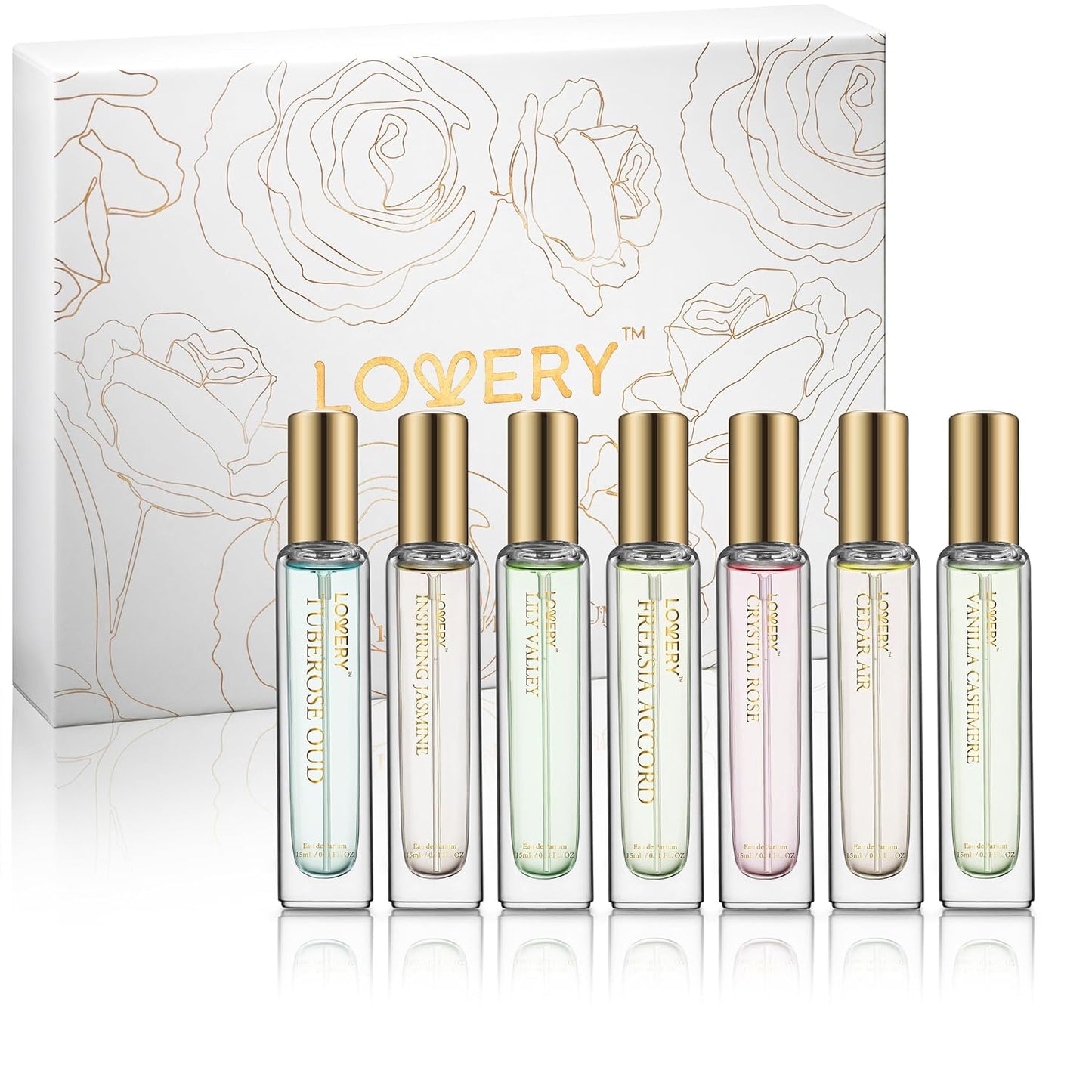 LOVERY Assorted Sampler Perfumes, 7 x 15ml Eau de Parfum Set, Clean Fragrances for Women & Men, Travel Size, Vegan & Cruelty Free