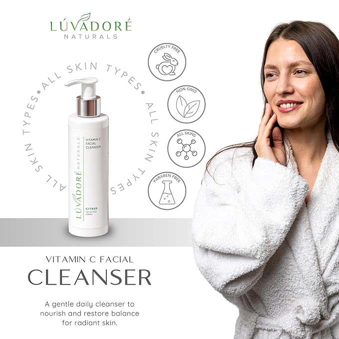 Vitamin C Facial Cleanser – Brightening Face Cleanser with Organic Olive Oil, MSM, Botanical Extracts – Gentle and Hydrating Face Wash for Uneven Skin Tone, Fine Lines, Wrinkles