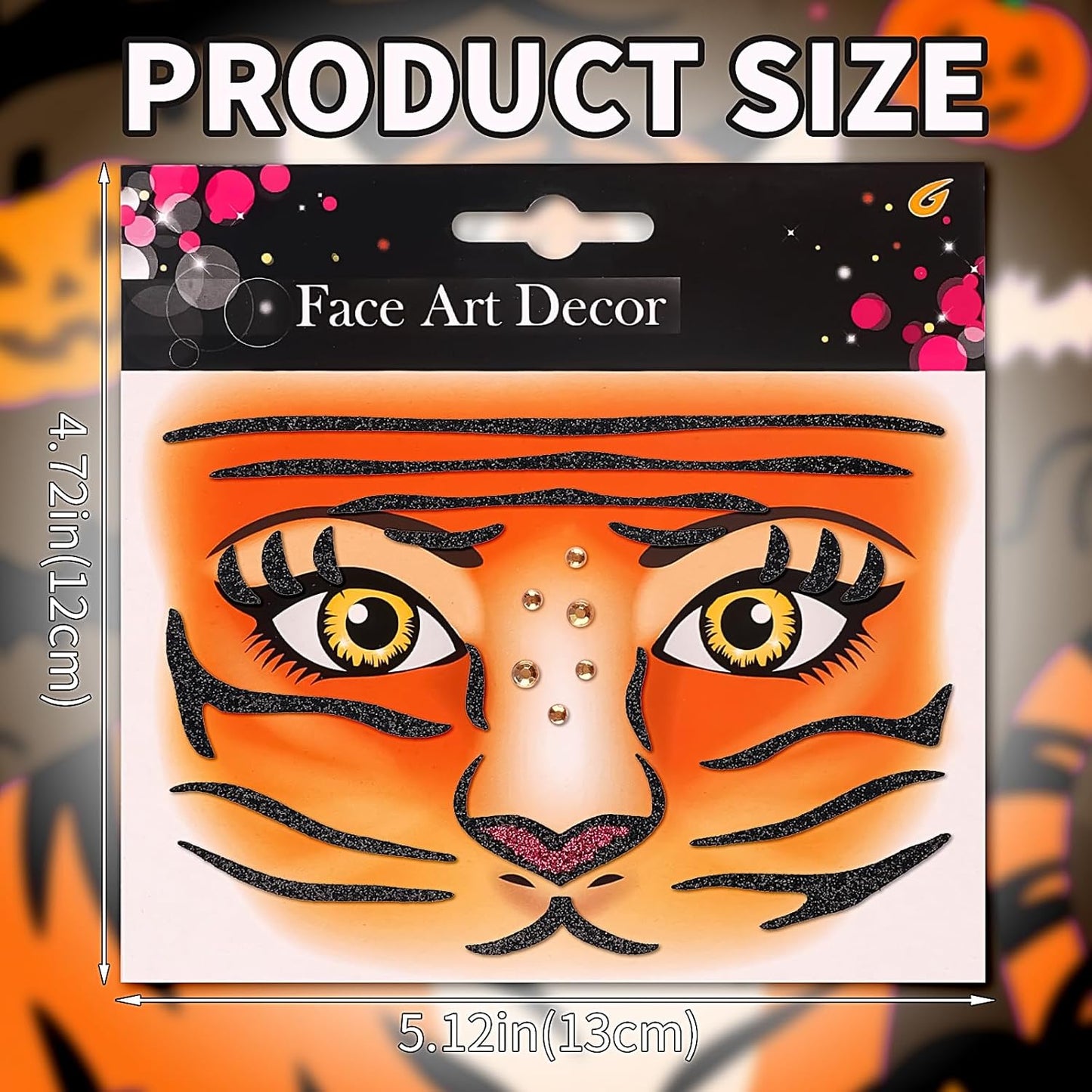 Face Stickers Gems Halloween Temporary Tattoo Sticker Animals Face Sticker Decal Body Face Self-adhesive Sticker Stage Makeup Party Cosplay Decoration 2pcs (tiger)