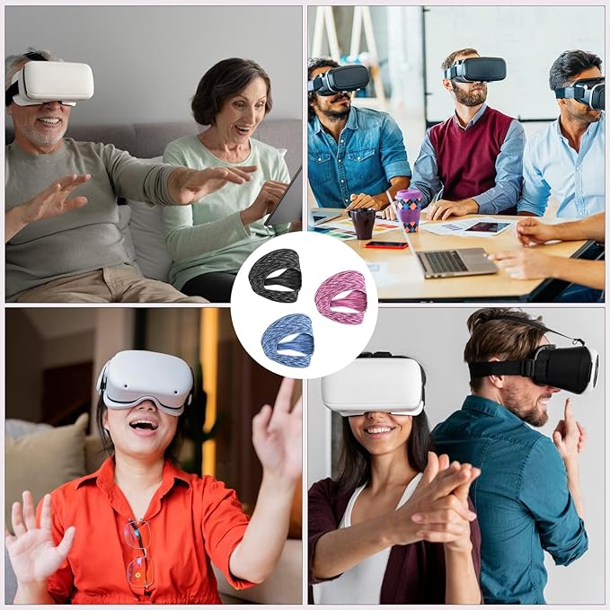 3 Pcs Adjustable VR Eye Mask Breathable VR Sweat Band Eye Face Cover Breathable Sweat Mask Comfortable VR Eye Mask Cover Face Dry Cool VR Sweat Band for Any Head Size Most VR Devices