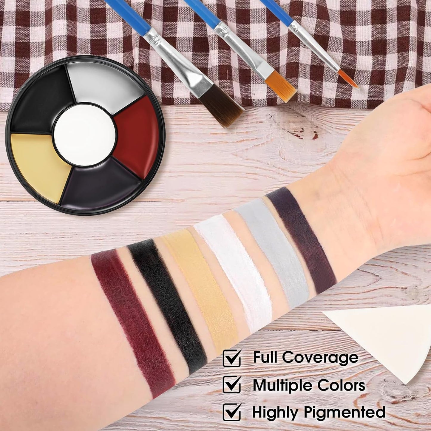 6 Colors Halloween Face Body Paint + 6pc Sponge + 3pc Brush, Black Red White Yellow Bruise SFX Makeup, Face-Paint Body Paint Halloween Makeup Kit for Zombie Clown Vampire Skeleton Joker Costume